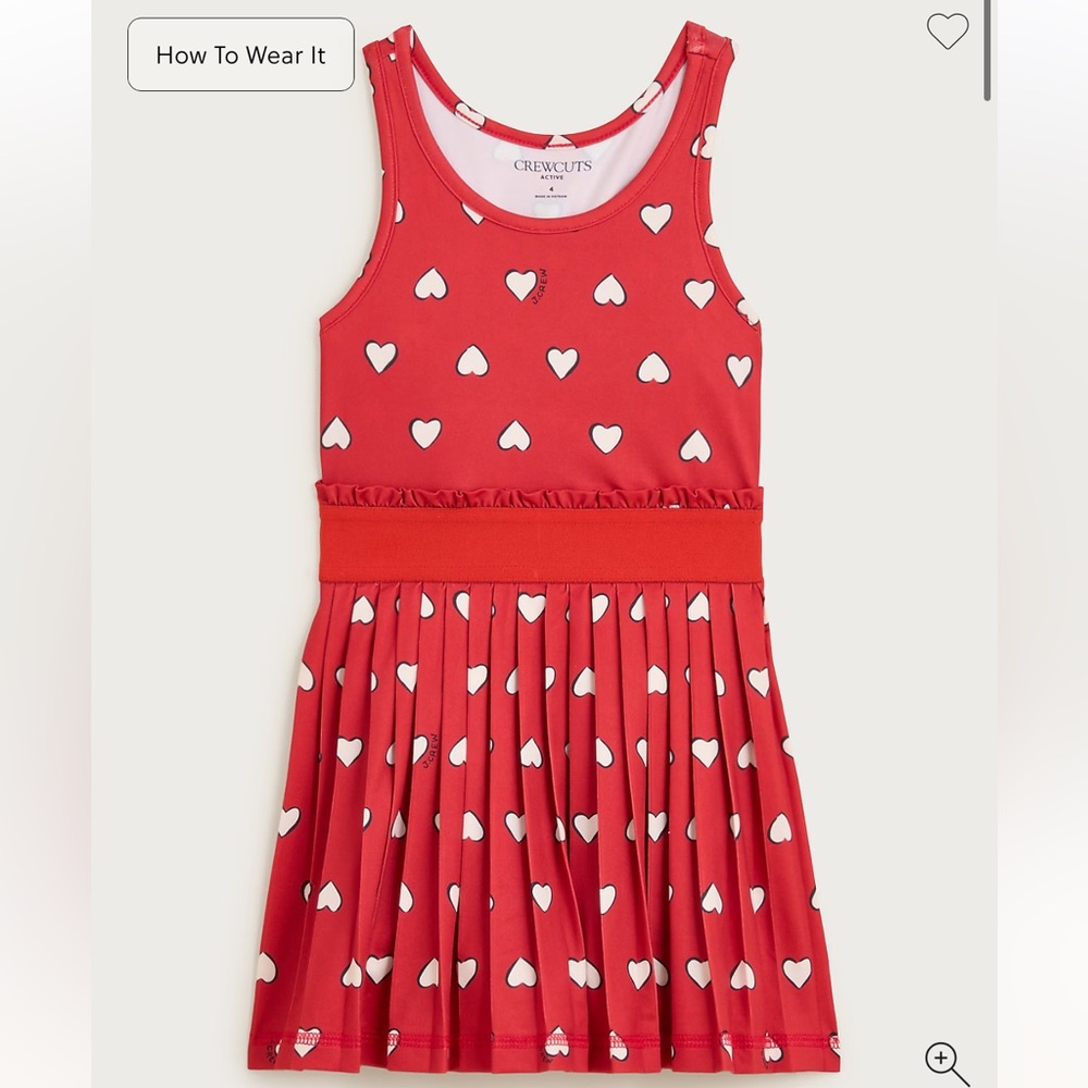 New with tags J.Crew girls Red Heart-Print match point performance jersey Dress